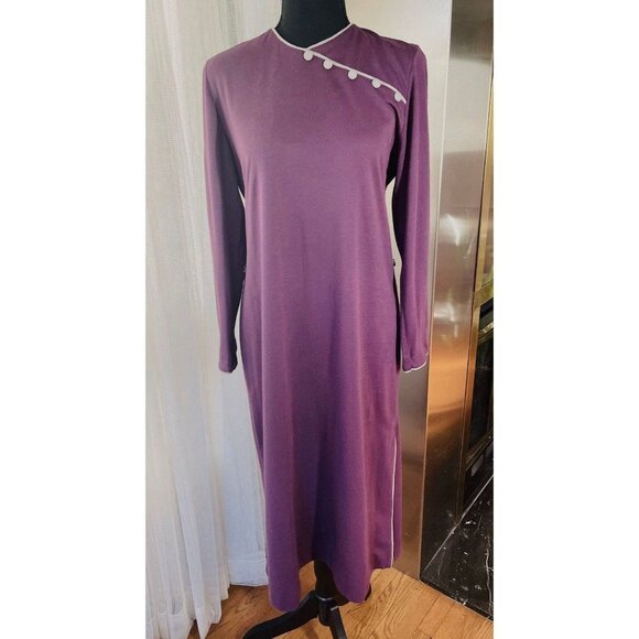 Vintage 1970s dress, purple, grey, A line, long sleeves, Mr Edwards, 8/10 (M) - Picture 3 of 10